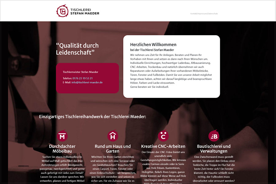 Internetseite www.tischlerei-maeder.de